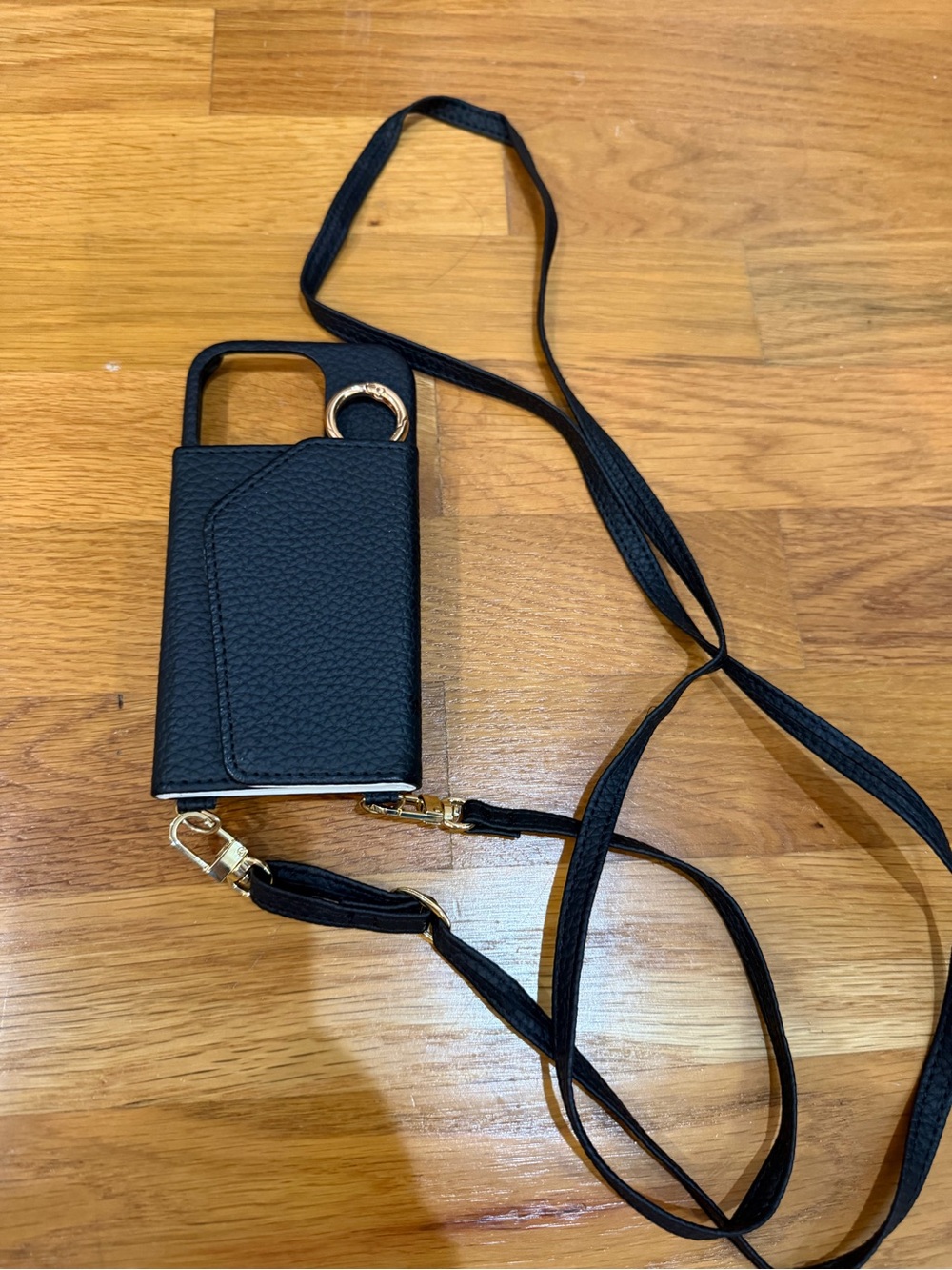 Black Leather Crossbody Phone Case for IPhone 15 Pro